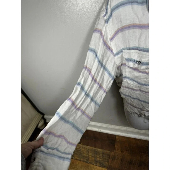 Vintage Havana Shirt Womens Medium Multi Stripes Collared Button Down Cropped - Picture 2 of 7